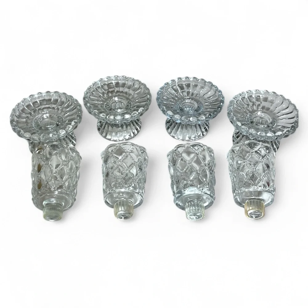 Set of 4 Retired Vintage PartyLite Quilted Pattern Crystal Candle Holders P9246 - Picture 3 of 11